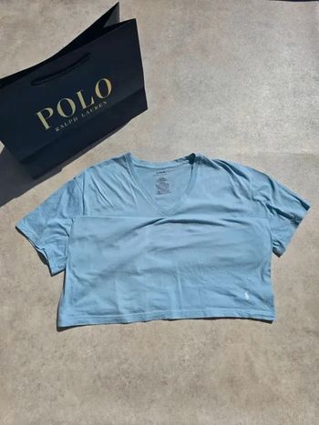 T-shirt Ralph Lauren L coupe col V bleu Homme Men tee42