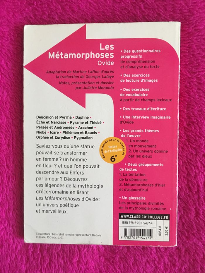 Les Métamorphoses - Ovide - Classico-collège - Belin-Gallimard - photo numéro 2