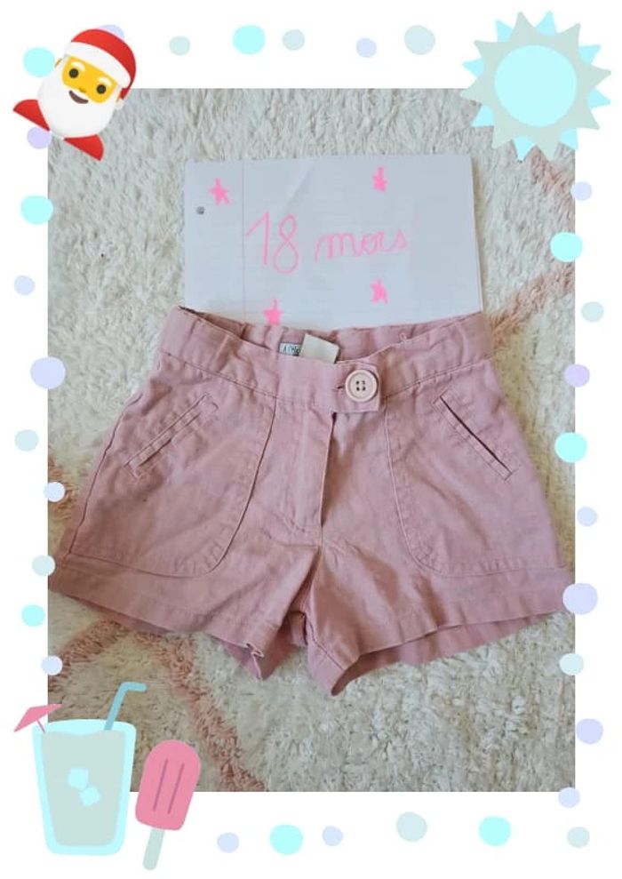 Short rose pale fille 2 ans 24 mois coton et lin a l heure anglaise