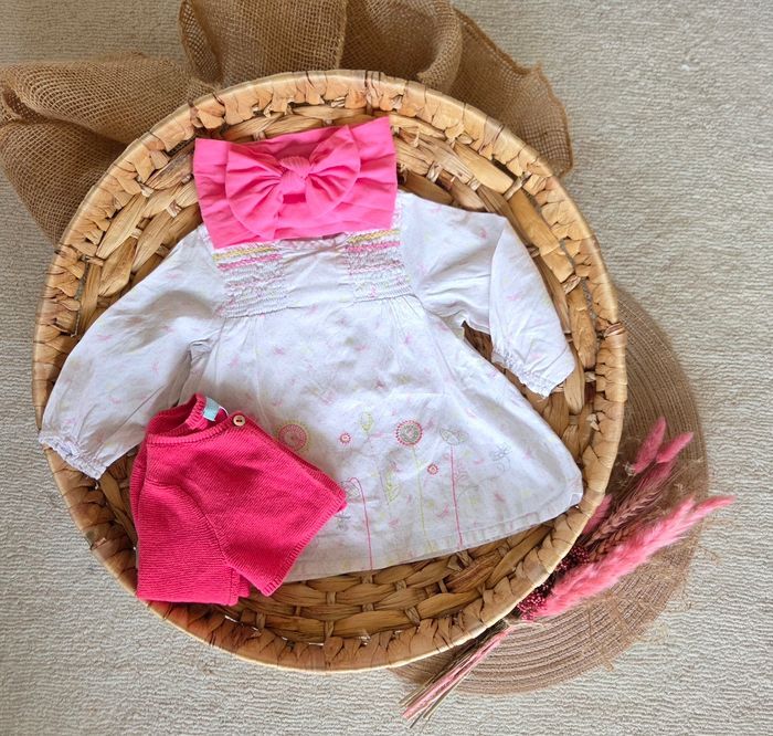 Ensemble rose & blanc (gilet, robe et bandeau) - photo numéro 2