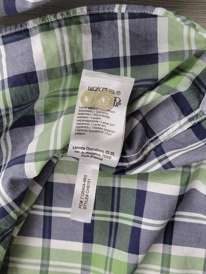Chemise Lacoste homme – Carreaux vert & bleu – Taille M (FR40) – Excellent état - photo numéro 7