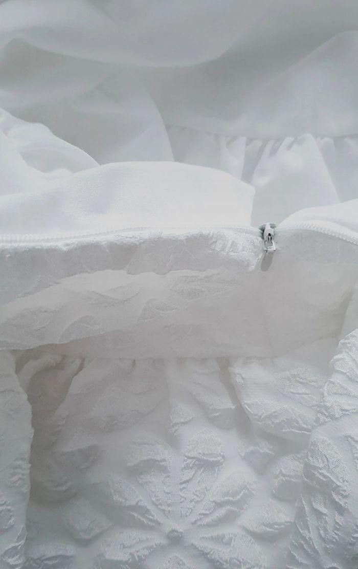 Robe enfant babydoll blanche floquée doublure longue, mariage, cérémonie - photo numéro 3