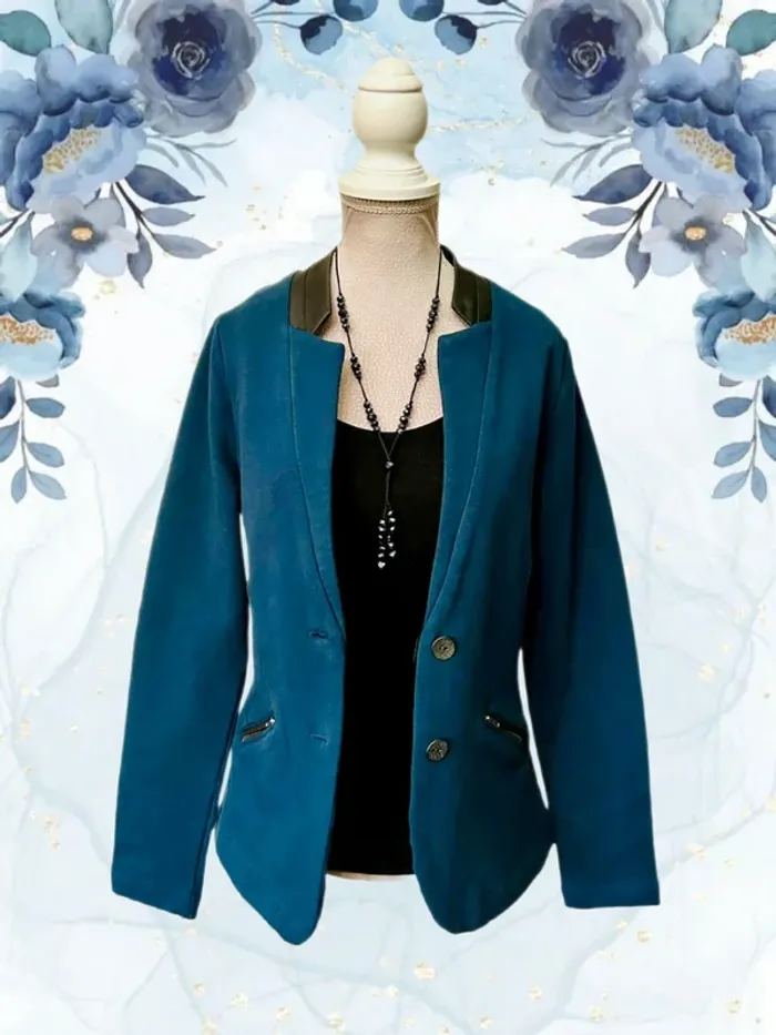 🦚Veste blazer en coton vintage 2000 34/36 Captain Tortue Y2K Petrol blue Fitted Jacket🦚 - photo numéro 2