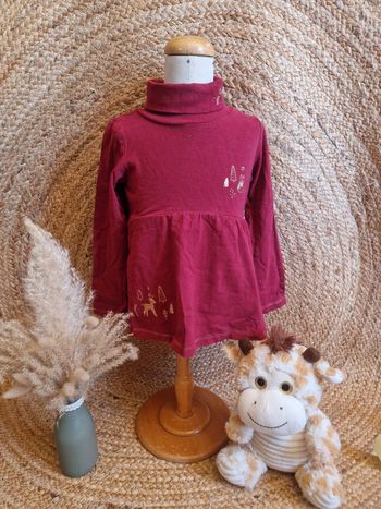 Jolie haut à manche longue col rouler bordeau motifs Noël fille sergent major 4 ans