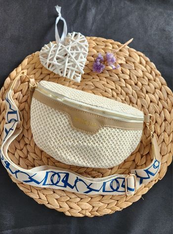 Sac banane tressé paille beige