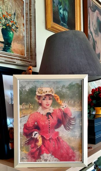 tableau dame en rouge