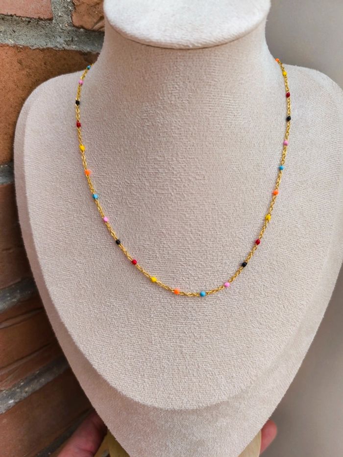Collier doré avec perles rondes multicolores - photo numéro 6