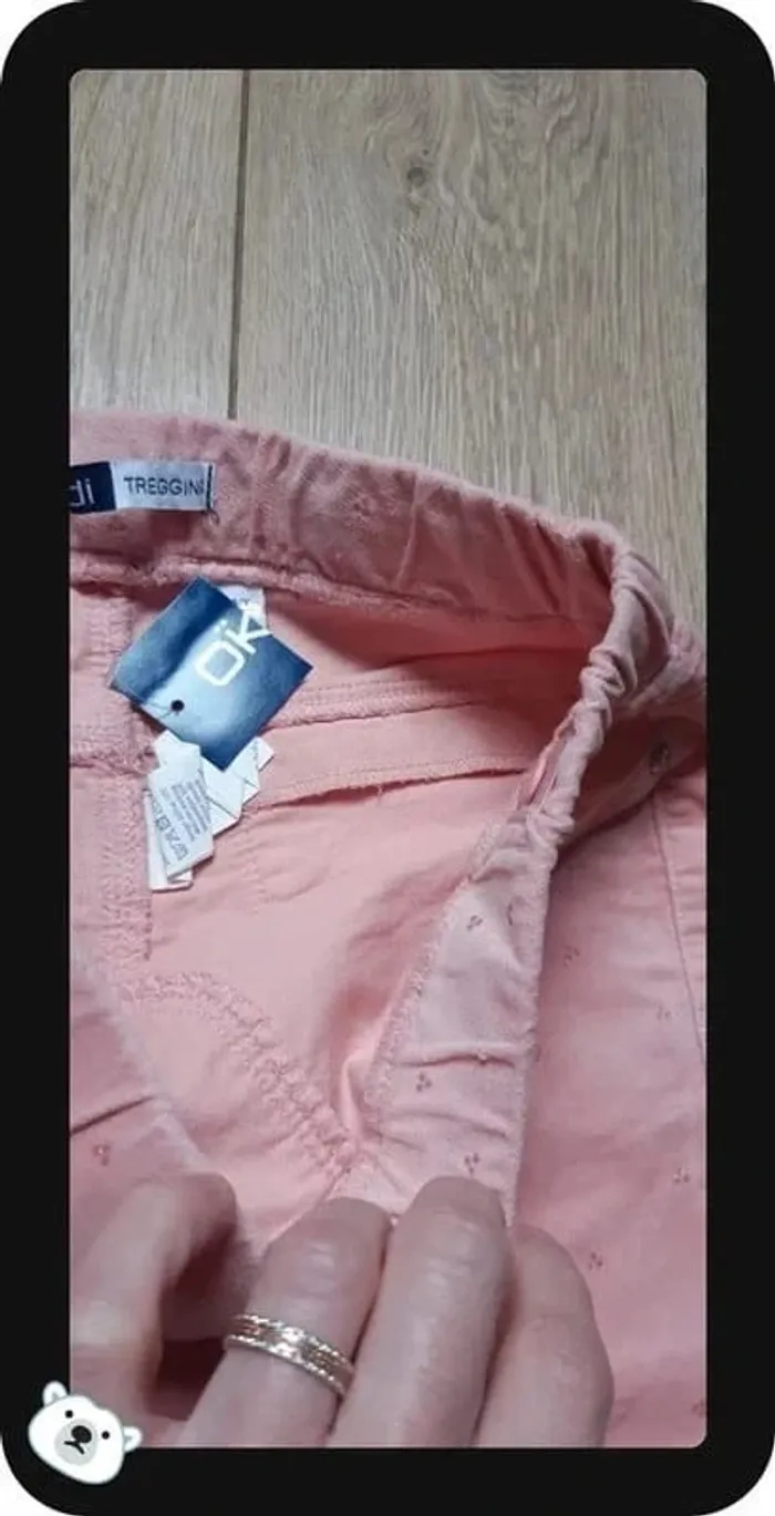 Pantalon tregging okaidi rose clair à motif en velours neuf avec étiquette - photo numéro 3