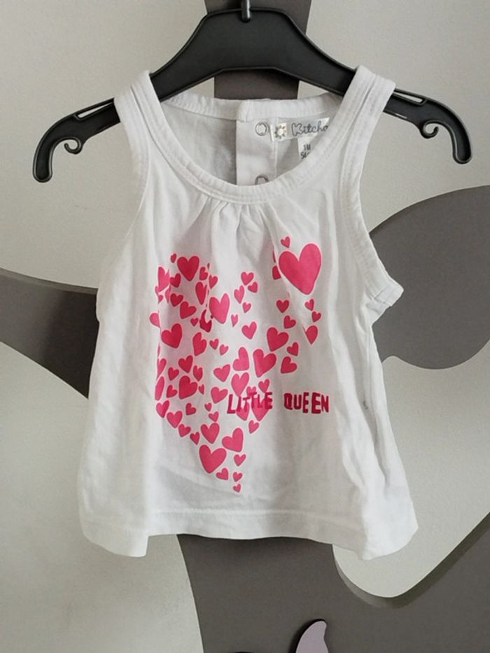 Débardeur blanc imprimé coeurs fuschia Kitchoun taille 1 mois