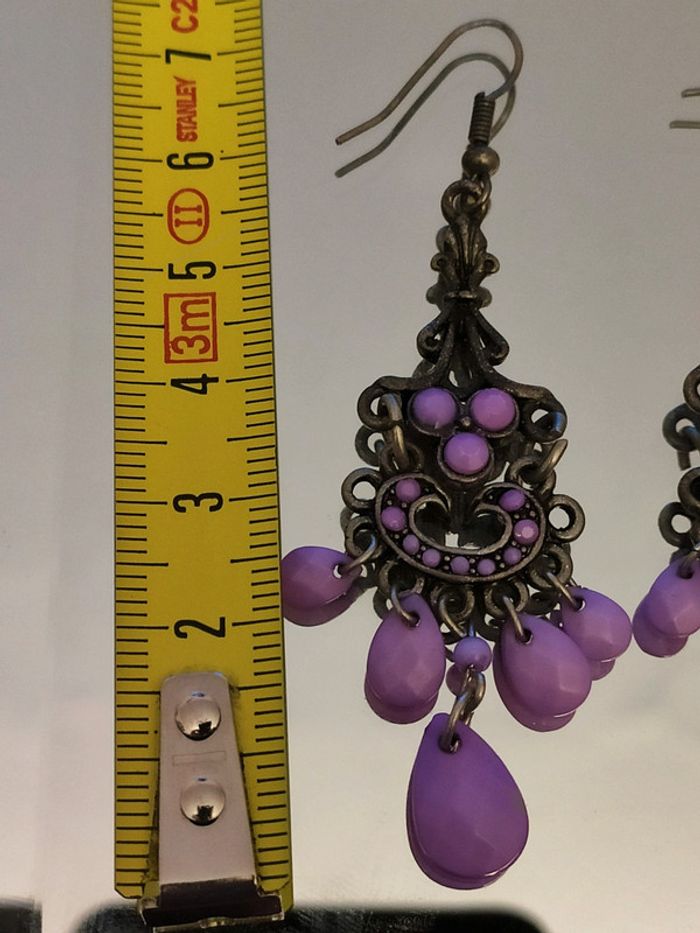Boucles d'oreilles argentées et lila - photo numéro 7