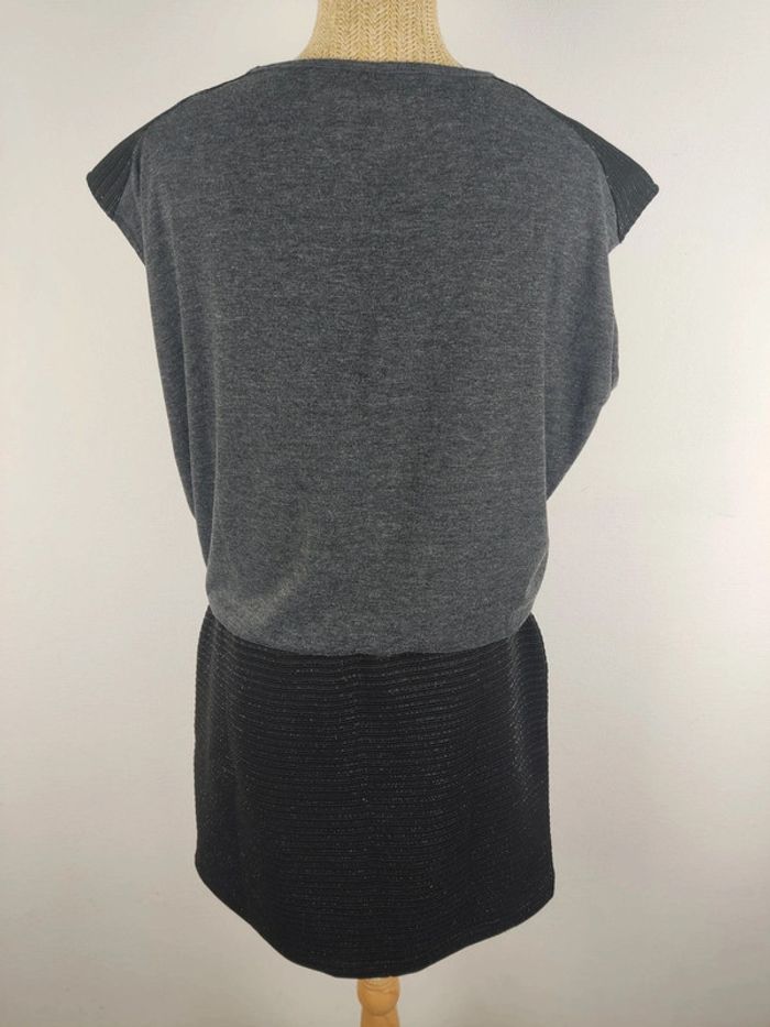 Robe bi-matière manches courtes noir argenté et gris taille 38 School Rag - photo numéro 2