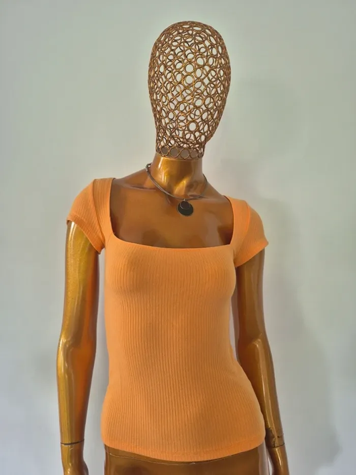 Tee-shirt Orange Femme Manches Courtes Taille L/40