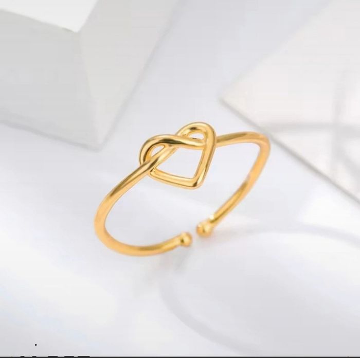 Bague dorée noeud coeur réglable en acier inoxydable - photo numéro 3