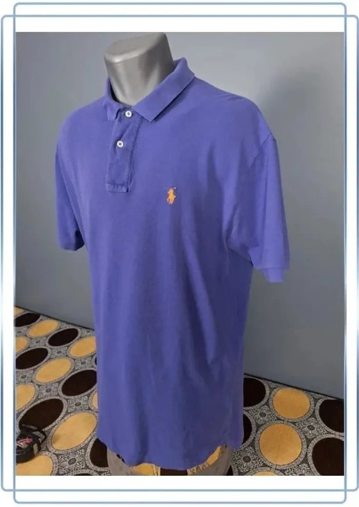 Polo Ralph Lauren violet  - taille L  homme - 100% coton- logo brodé orange (364) - photo numéro 2