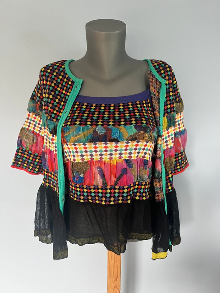 Ensemble multicolore Louise Della (gilet T3 + débardeur T2)