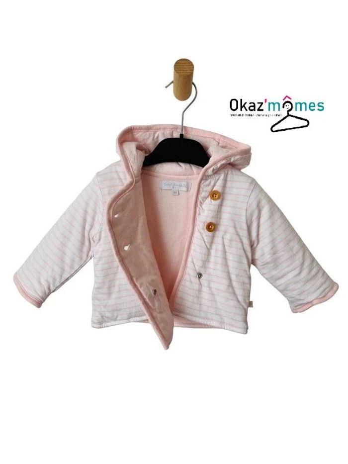 Veste à capuche rayée rose et blanc - Cadet Rousselle 3 mois - photo numéro 2