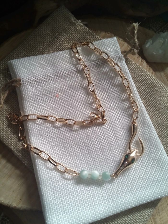 Collier serpent et pierres de larimar vert - photo numéro 6