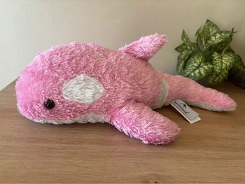 Doudou peluche orque dauphin rose blanc marineland 36 cm