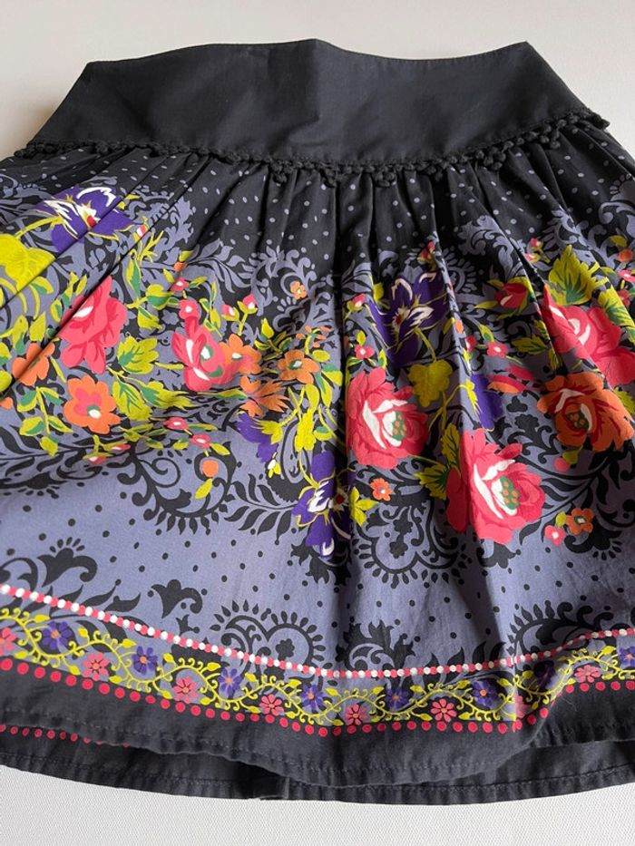 Jupe noire en coton Promod taille 34 avec motifs floraux russes / slaves - photo numéro 14