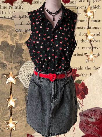 🖤🌹 Aesthetic Y2K pop rock rockabilly outfit set ,lot tenue jupe et chemise sans manches🌹🖤