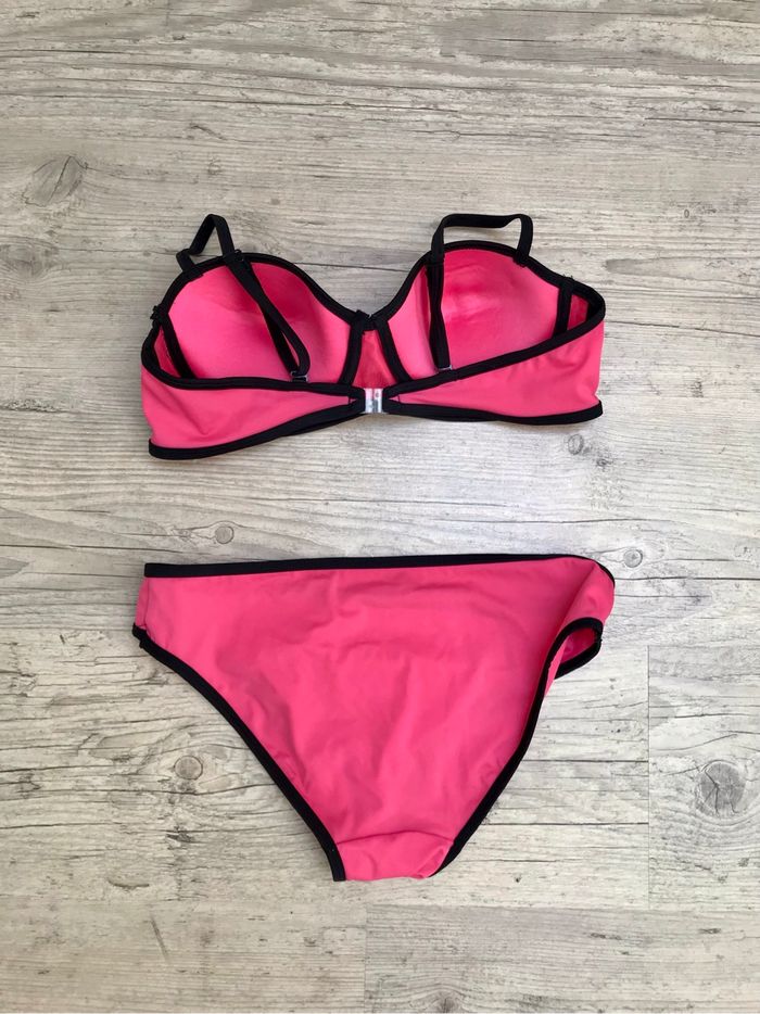 Maillot de bain 2 pièces 95 B Taille L bikini rose noir Basic one swimwear armatures bonnets push up - photo numéro 2