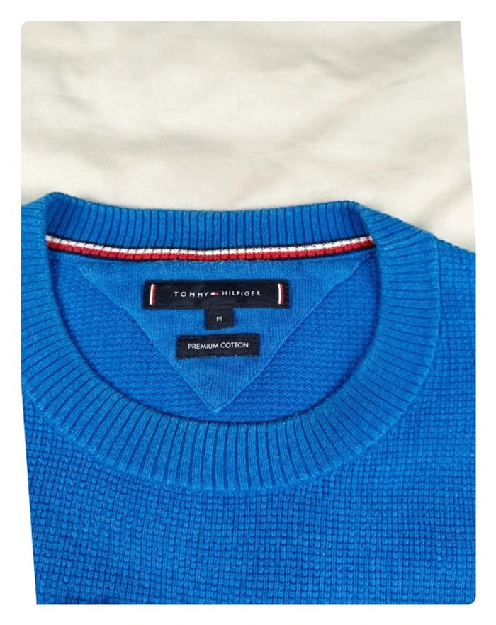 Pull cotton texturé relief Tommy Hilfiger bleu M - photo numéro 7