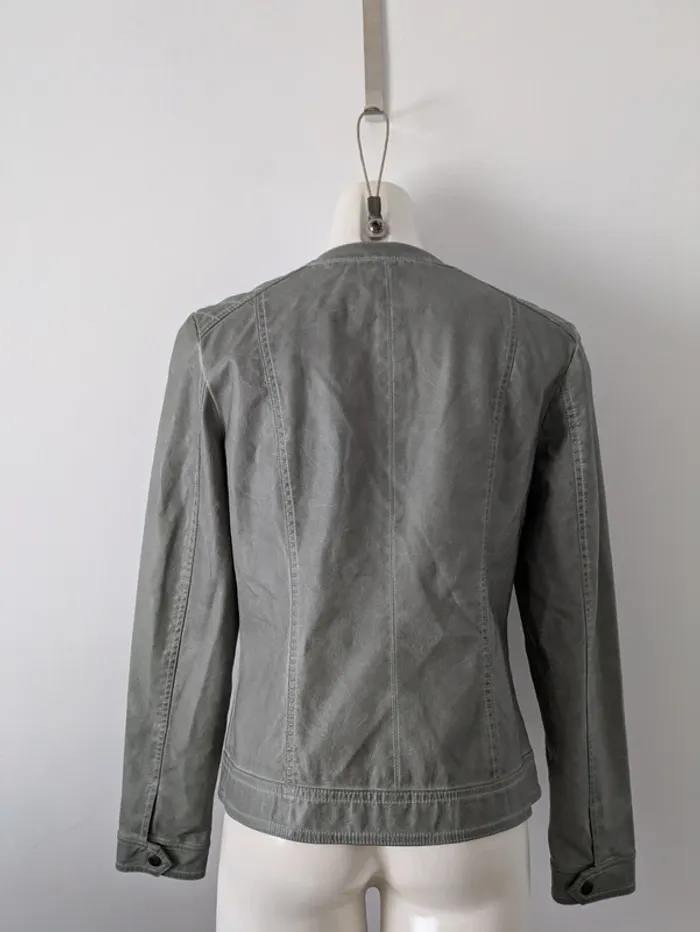 Veste zippée en simili cuir vert/gris - Bonobo - taille M - photo numéro 3
