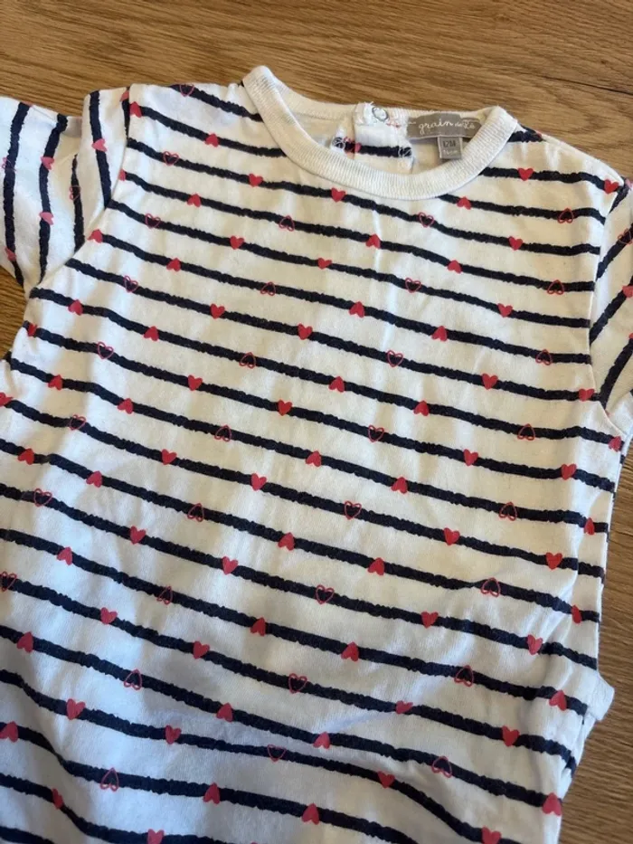 Pyjama rayé et petit cœur 12 mois - photo numéro 2
