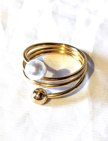 Bague Double Petites Sphères Dorée Perle Géométrique Fil Multicouche Bijou Doré Fantaisie Femmes