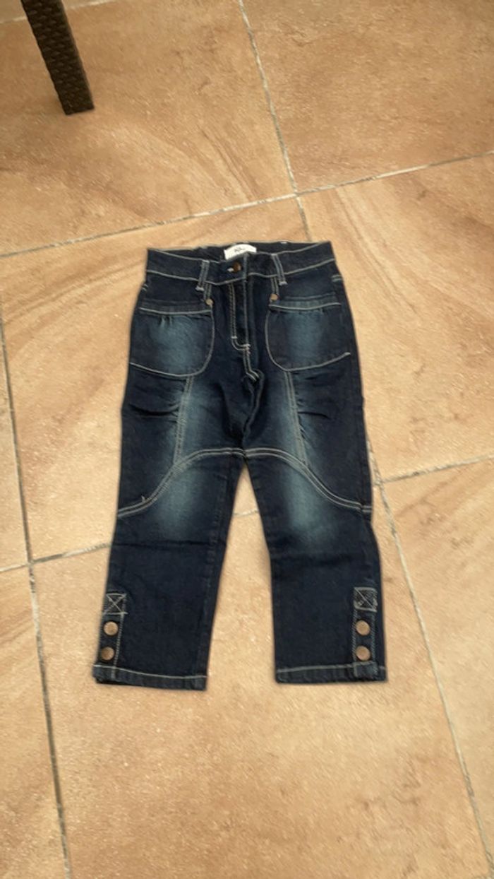 Jean 7/8 bleu coutures blanches T146 (n°43)