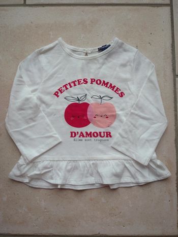 Tee shirt tunique chemise manches longues Fille 6 mois Petites pommes d'amour Kiabi