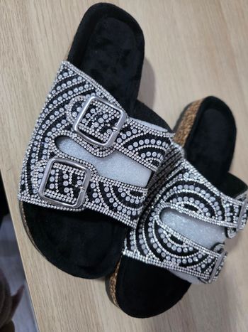 Claquettes sandales tong strass paillettes noir