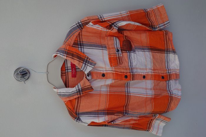 Chemise à carreaux blanche & orange Tissaia Garçon 4 ans