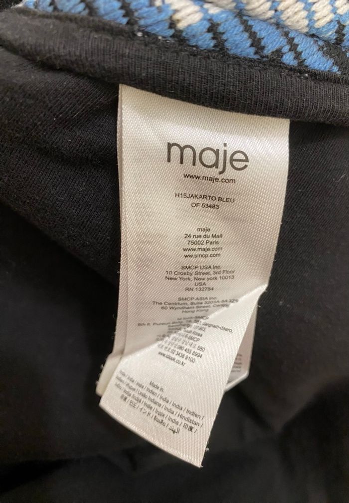 Jupe tweed jacquard bleu noir motif graphique hiver épaisse femme taille 36 Maje - photo numéro 7