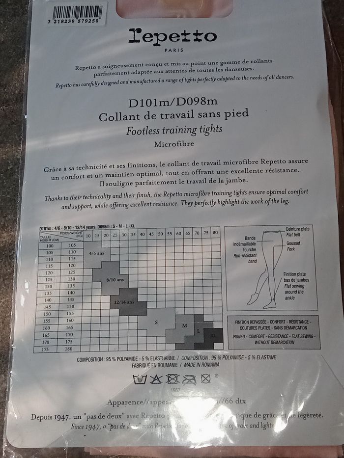 Collants de danse sans pied Repetto 12 / 14 ans Neufs emballés - photo numéro 2