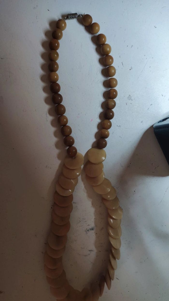 Collier crème beige vintage pastilles - photo numéro 3
