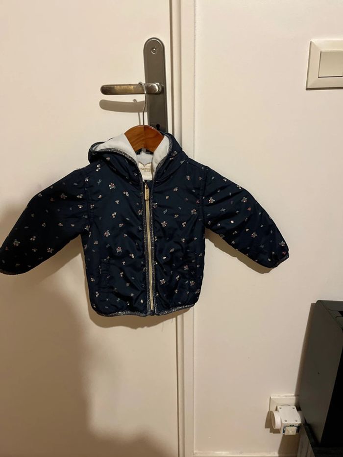 Manteau bleu marine à fleurs orchestra 12 mois 74cm - photo numéro 2