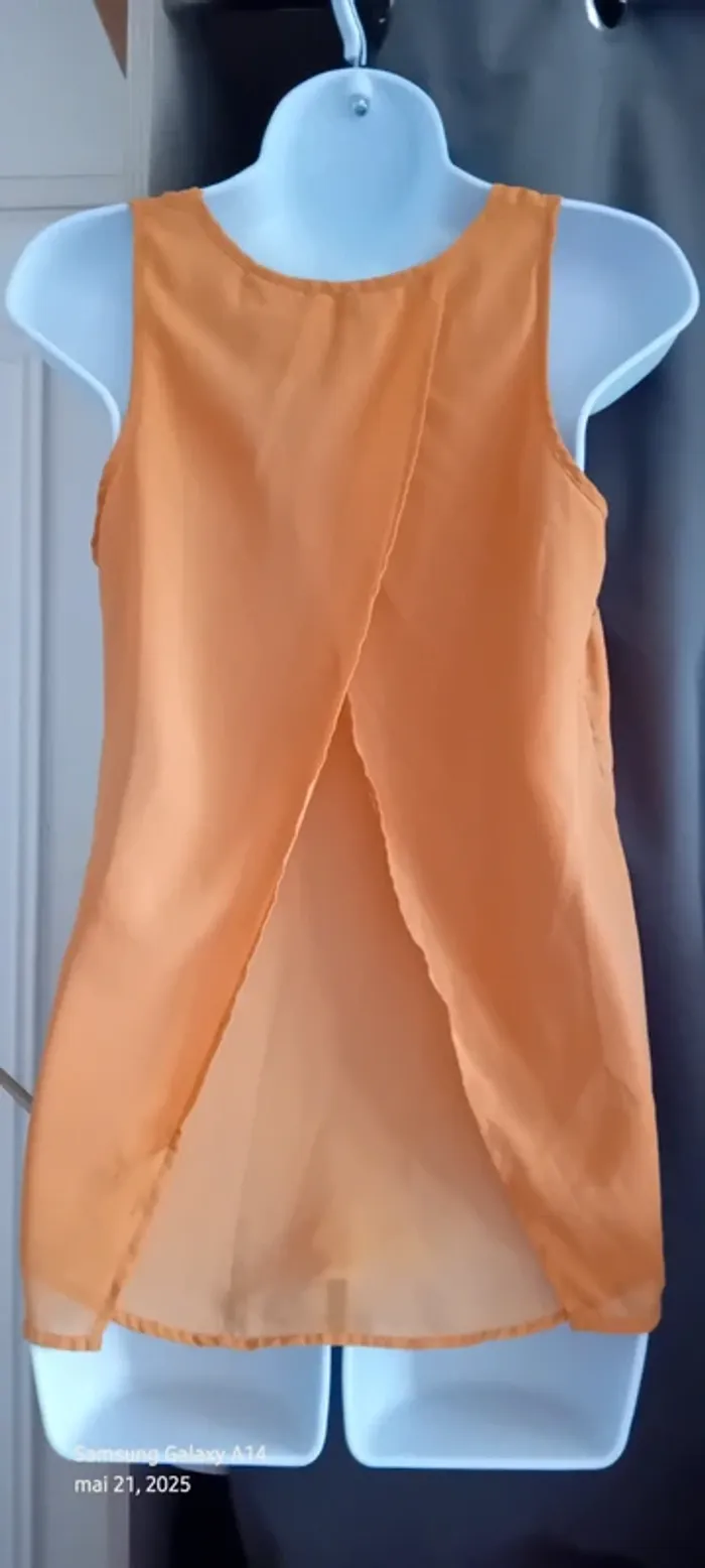 Blouse débardeur longue en voile superposé dos ouvert jaune moutarde femme M pimkie - photo numéro 4