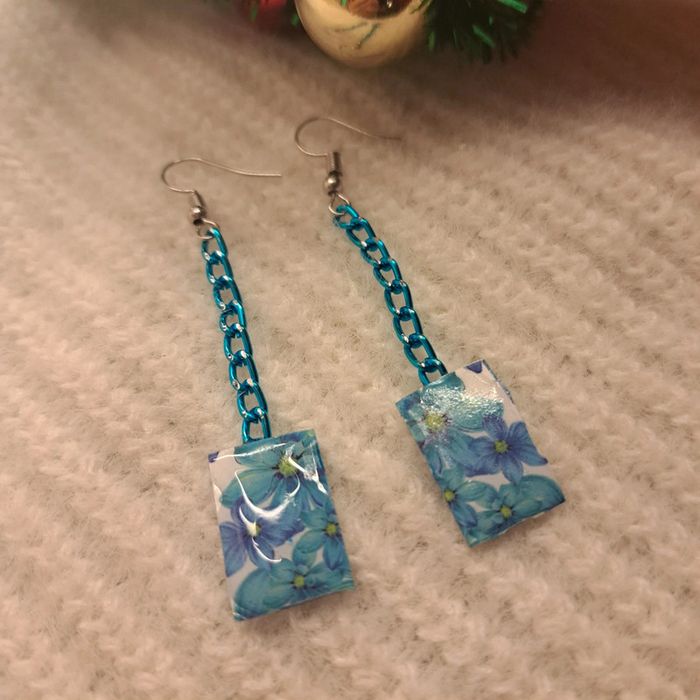 Boucles d'oreilles pendante bleu vert - photo numéro 7