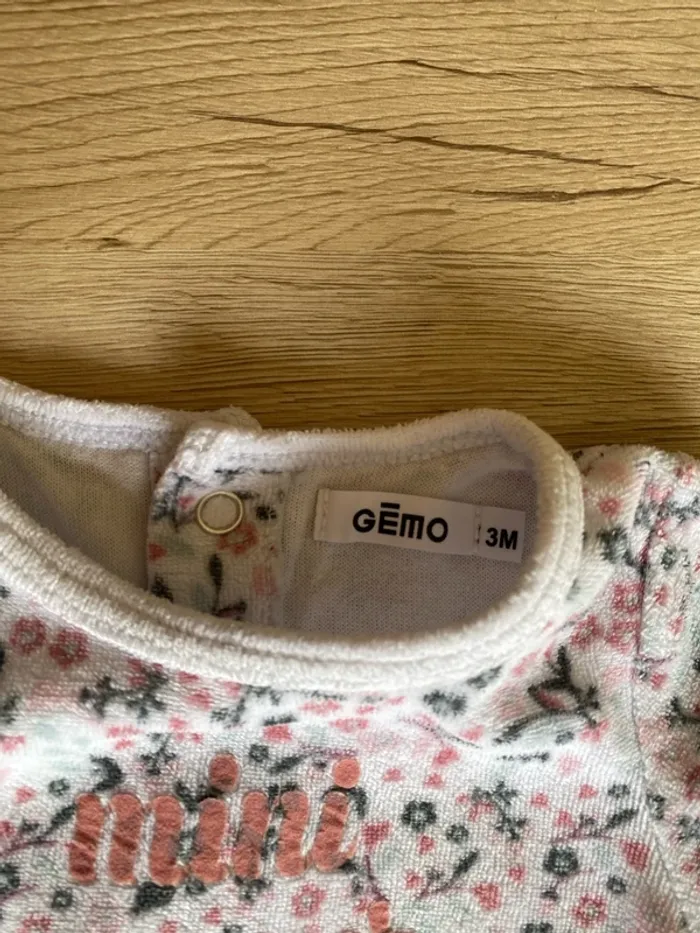 Pyjama fleurs vintage velours hiver bébé fille 3 mois Gémo - photo numéro 3