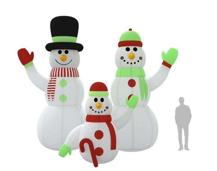 Neuf 500cm Famille de Bonhommes de neige gonflable avec LED's - photo numéro 8