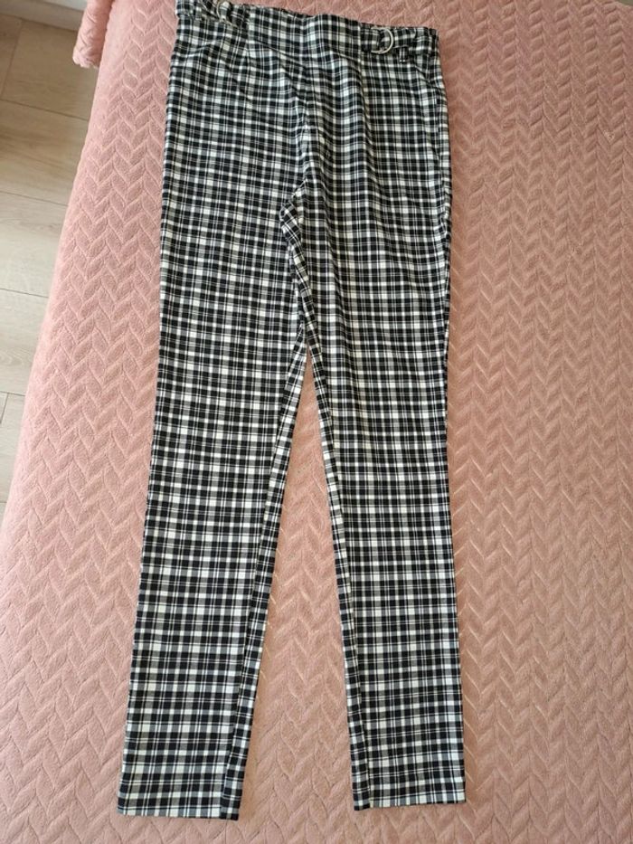 Pantalon femme slim à carreaux Jennyfer 38 noir et blanc comme neuf