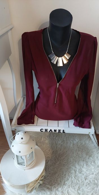 Blouse transparente bordeaux zip T.L (mais taille un M) TBE