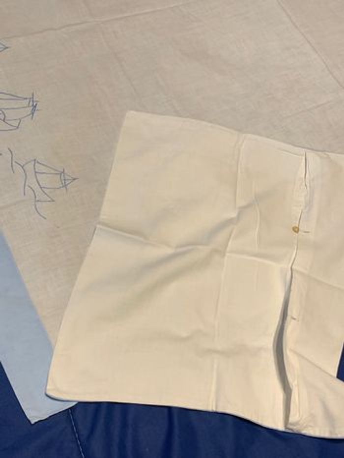 Drap et taie d’oreiller bateaux sur l’eau ancien vintage / enfant bébé / blanc et bleu 120x76cm - photo numéro 5