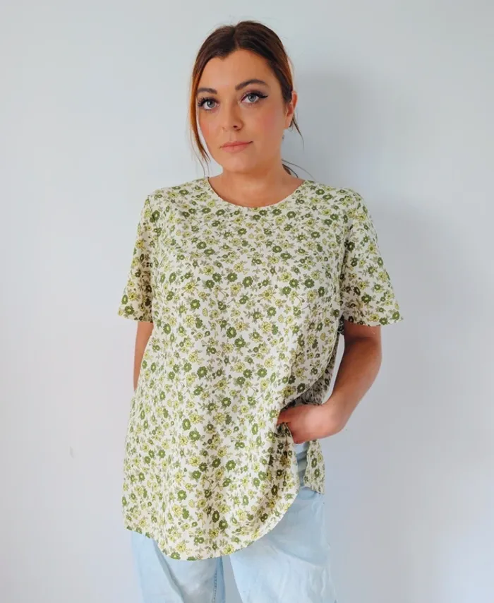 T-shirt oversize ample fluide vintage rétro vert fleuri taille 40 - photo numéro 5