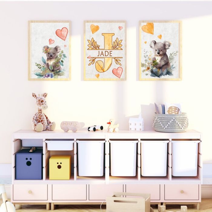Lot de 3 affiches bébés animaux aquarelle imprimées cadeau naissance personnalisé - photo numéro 4