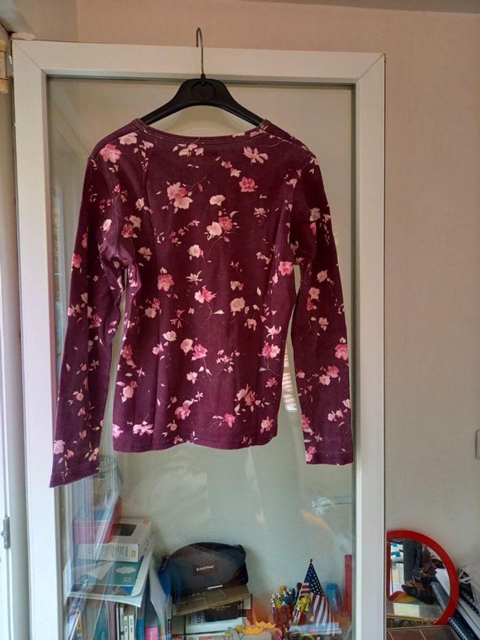 Tshirt manches longues violet à motif fleurie vintage - photo numéro 2