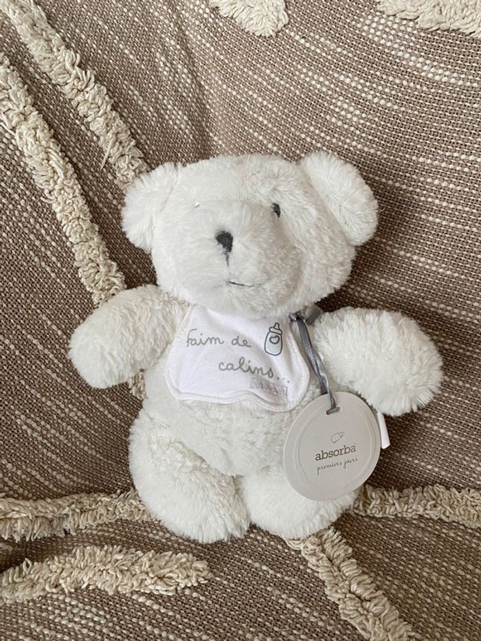 Peluche doudou 25cm Absorba ours blanc faim de calins neuf étiqueté