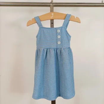 Robe rayée bleue et blanche – Bébé fille – 12 mois A636