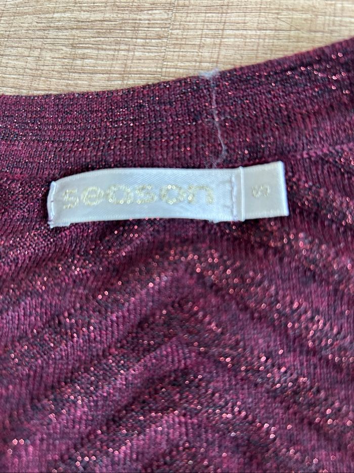 Cardigan bordeaux pailleté mi long Season taille S jamais porté - photo numéro 9